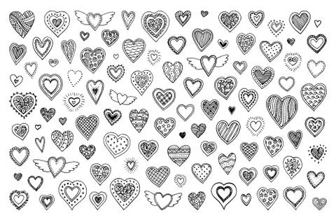 Cute doodle hearts. Illustrazione stock