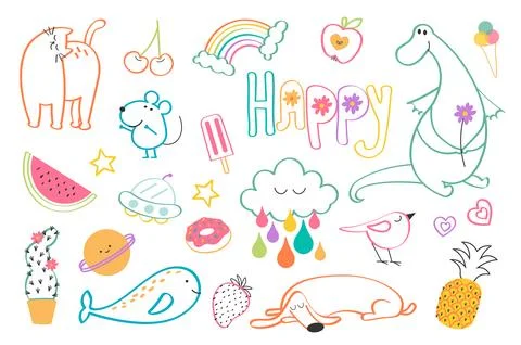 Cute Doodle Linear Symbols Stock Illustration