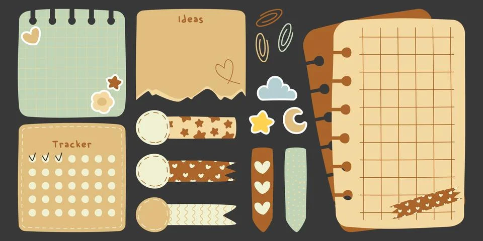 Cute doodle memo elements for planner and journal Stock Illustration