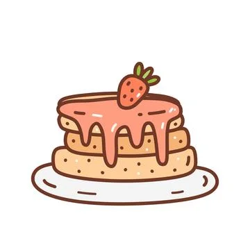 Cute doodle pancakes with strawberry jam Stock Illustration