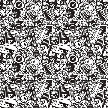 	Cute Doodle Pattern For Fabric Print. Fun Doodle. Handmade Vector Illustration. Illustrazione stock