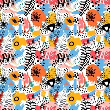 	Cute Doodle Pattern For Fabric Print. Fun Doodle. Handmade Vector Illustration. Stock Illustration