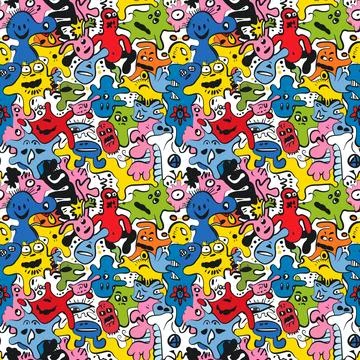 	Cute Doodle Pattern For Fabric Print. Fun Doodle. Handmade Vector Illustration. Stock Illustration