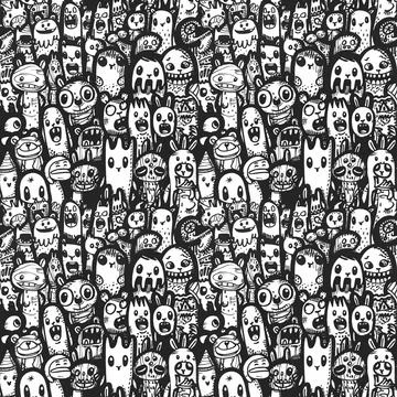 	Cute Doodle Pattern For Fabric Print. Fun Doodle. Handmade Vector Illustration. Stock Illustration