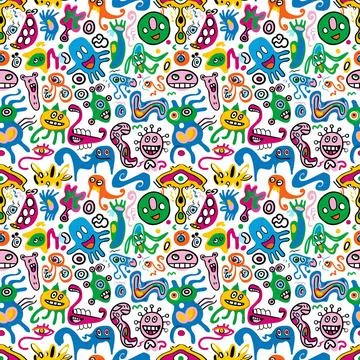 Cute Doodle Pattern For Fabric Print. Fun Doodle. Handmade Vector Illustration. Illustrazione stock