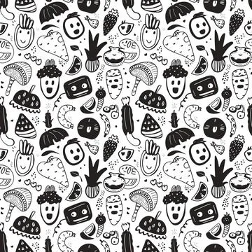 Cute Doodle Pattern For Fabric Print. Fun Doodle. Handmade Vector Illustration. Stock Illustration