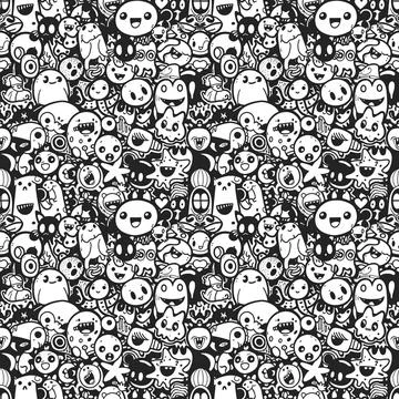 Cute Doodle Pattern For Fabric Print. Fun Doodle. Handmade Vector Illustration. Illustrazione stock