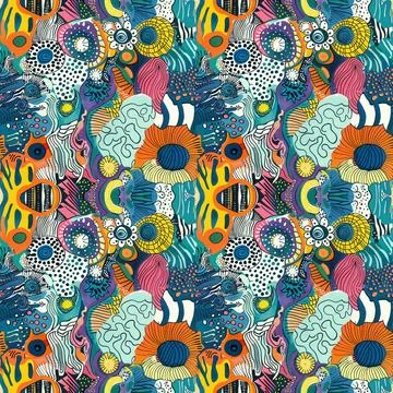 Cute Doodle Pattern For Fabric Print. Fun Doodle. Handmade Vector Illustration. Illustrazione stock