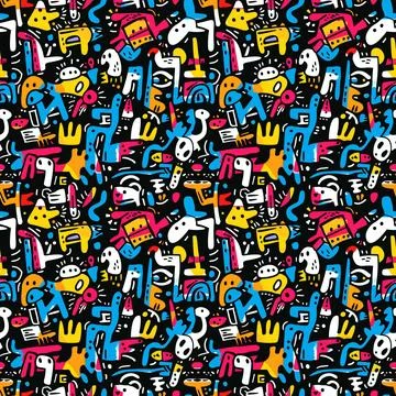 Cute Doodle Pattern For Fabric Print. Fun Doodle. Handmade Vector Illustration. Illustrazione stock