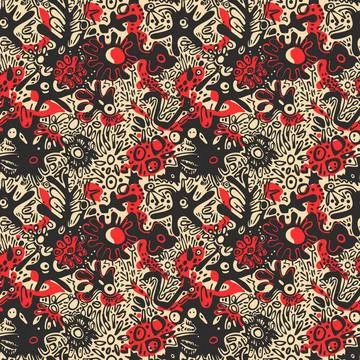 Cute Doodle Pattern For Fabric Print. Fun Doodle. Handmade Vector Illustration. Stock Illustration