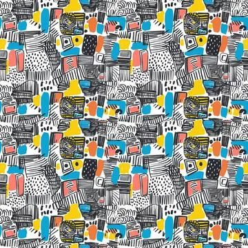 Cute Doodle Pattern For Fabric Print. Fun Doodle. Handmade Vector Illustration. Illustrazione stock