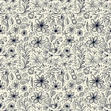Cute Doodle Pattern For Fabric Print. Fun Doodle. Handmade Vector Illustration. Illustrazione stock
