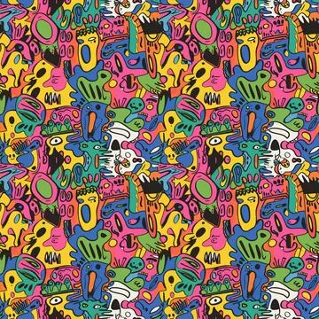 Cute Doodle Pattern For Fabric Print. Fun Doodle. Handmade Vector Illustration. Illustrazione stock