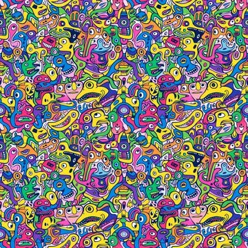 Cute Doodle Pattern For Fabric Print. Fun Doodle. Handmade Vector Illustration. Stock Illustration