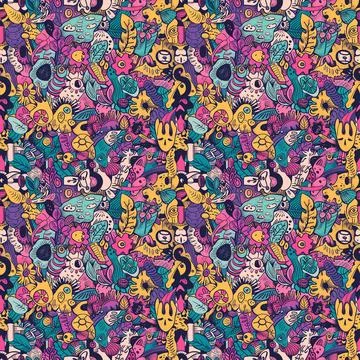 Cute Doodle Pattern For Fabric Print. Fun Doodle. Handmade Vector Illustration. Illustrazione stock