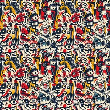 Cute Doodle Pattern For Fabric Print. Fun Doodle. Handmade Vector Illustration. Illustrazione stock