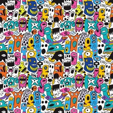 Cute Doodle Pattern For Fabric Print. Fun Doodle. Handmade Vector Illustration. Illustrazione stock