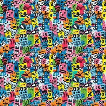 Cute Doodle Pattern For Fabric Print. Fun Doodle. Handmade Vector Illustration. Illustrazione stock