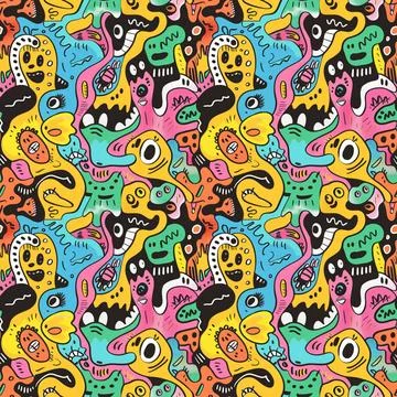 Cute Doodle Pattern For Fabric Print. Fun Doodle. Handmade Vector Illustration. Stock Illustration