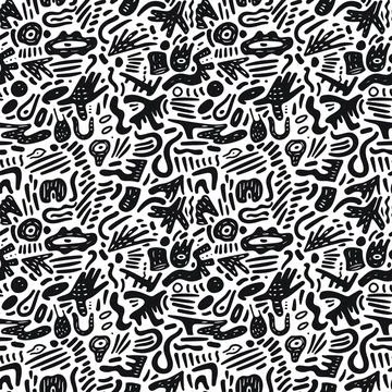 Cute Doodle Pattern For Fabric Print. Fun Doodle. Handmade Vector Illustration. Illustrazione stock
