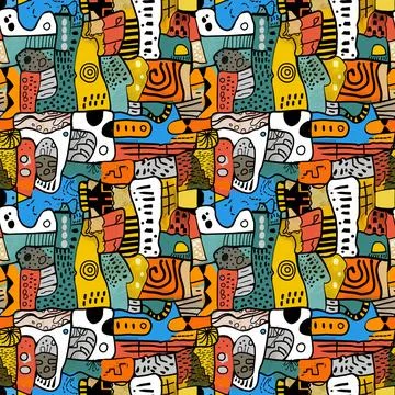 Cute Doodle Pattern For Fabric Print. Fun Doodle. Handmade Vector Illustration. Stock Illustration
