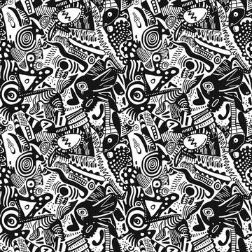 Cute Doodle Pattern For Fabric Print. Fun Doodle. Handmade Vector Illustration. Illustrazione stock