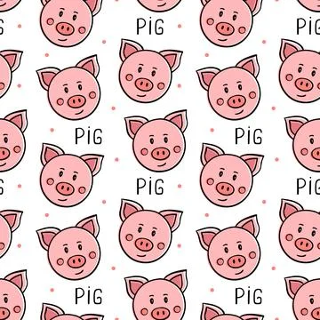 Cute doodle pig. Seamless pattern Stock Illustration