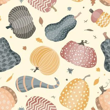 Cute doodle pumpkins seamless pattern. Halloween or Thanksgiving day background Stock Illustration