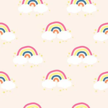 Cute doodle rainbow  seamless pattern Stock Illustration