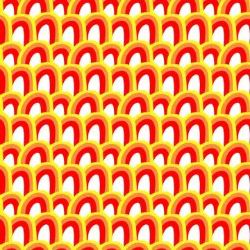 Cute doodle rainbows seamless pattern red, orange, yellow Stock Illustration