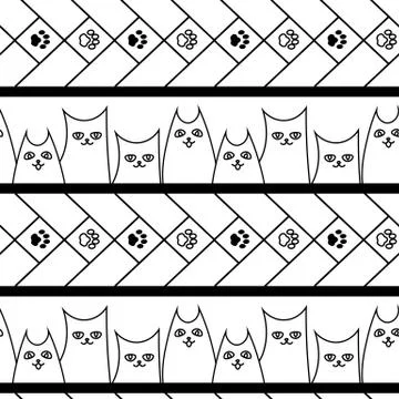 Cute doodle seamless pattern with cats, dogs and paws Stock Illustration