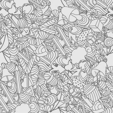 Cute doodle seamless pattern. Love and sweets. Иллюстрация