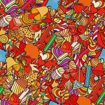 Cute doodle seamless pattern. Love and sweets. Illustrazione stock