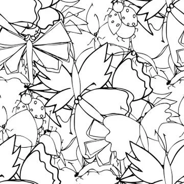 Cute doodle seamless pattern made of butterflies Stock Illustration