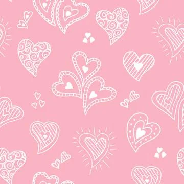 Cute doodle seamless pattern for st. Valentine s day with hearts Stock Illustration