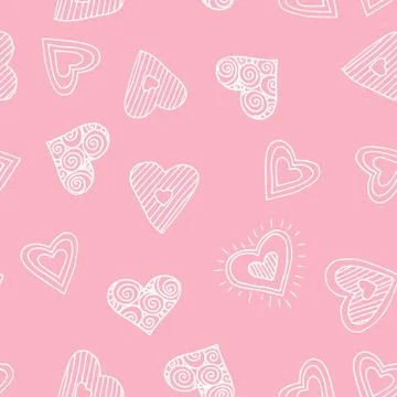 Cute doodle seamless pattern for st. Valentine s day with hearts Stock Illustration