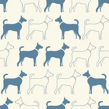 Cute doodle seamless vector pattern of dog silhouettes Illustrazione stock