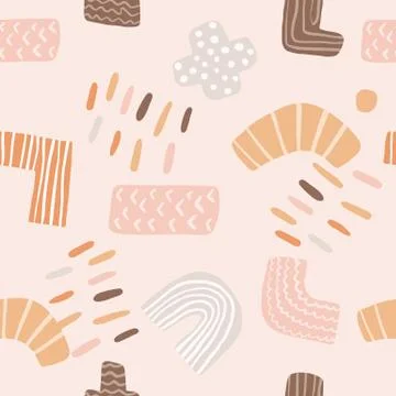 Cute doodle shapes vector seamless pattern on white background. Zig zag, plus Illustrazione stock
