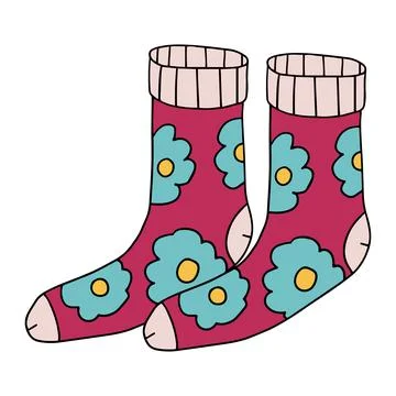 Cute doodle sock with floral texture, ornament. Childlike style. Stock Illustration