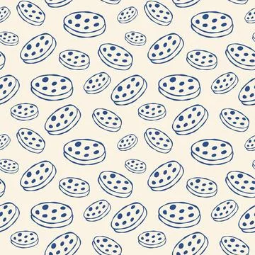 Cute doodle-style cookie pattern in navy on off-white Stock Illustration
