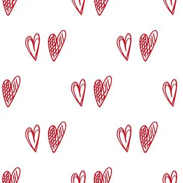 Cute doodle style hearts seamless vector pattern. Valentine's Day handwritten Stock Illustration