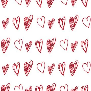 Cute doodle style hearts seamless vector pattern. Valentine's Day handwritten Illustrazione stock