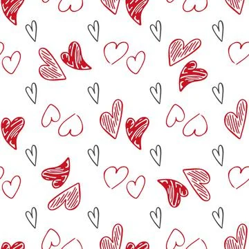 Cute doodle style hearts seamless vector pattern. Valentine's Day handwritten Illustrazione stock