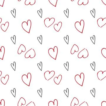 Cute doodle style hearts seamless vector pattern. Valentine's Day handwritten Illustrazione stock