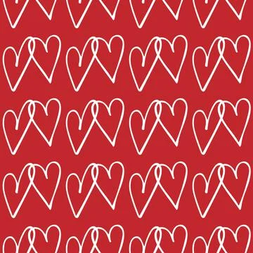 Cute doodle style hearts seamless vector pattern. Valentine's Day handwritten Stock Illustration