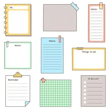 Cute doodle style memo note reminder to do list things to do set isolated o.. Stock Illustration