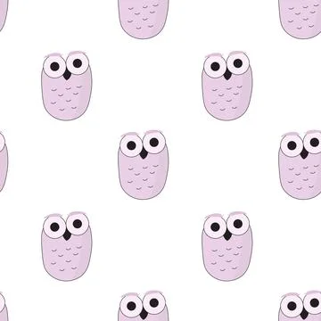 Cute doodle style seamless pattern with purple owls. Perfect for baby print and Stock Illustration