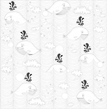 Cute doodle whales Stock Illustration