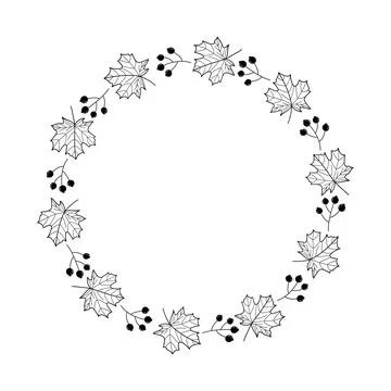 Cute Doodle Wreath Frame with Maple Leaves and Berries in Circular Shape Stock Illustration