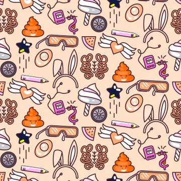 Cute doodles vector pink seamless pattern. Illustrazione stock
